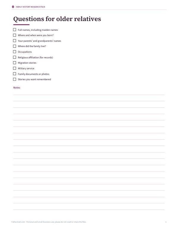 Preview of Printable Family History Interview Guide